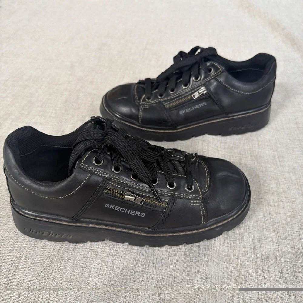 Vintage Y2K Skechers Tredd Jammers Chunky Shoes Womens 7.5 Leather Zip 45272